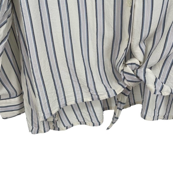1.State White Blue Striped Button-Up Tied-Waist Blouse 2X U-008 - Picture 4 of 6